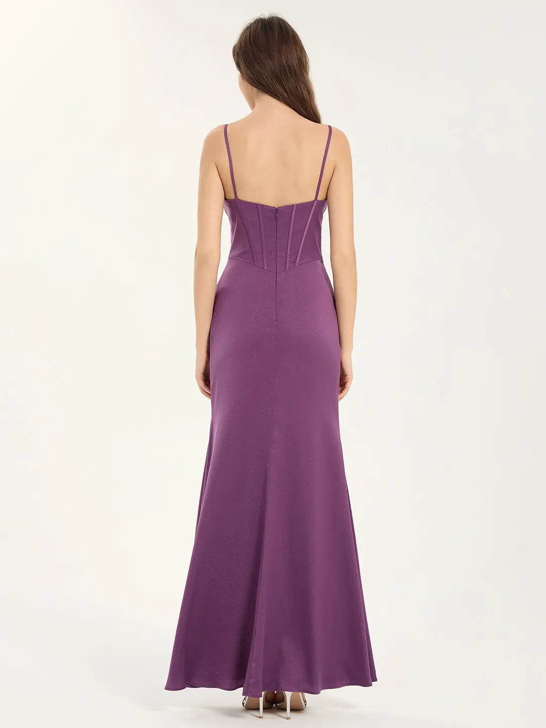 Glitter Satin A-Line Maxi Prom Dress with Sweetheart Neckline & Leg Slit
