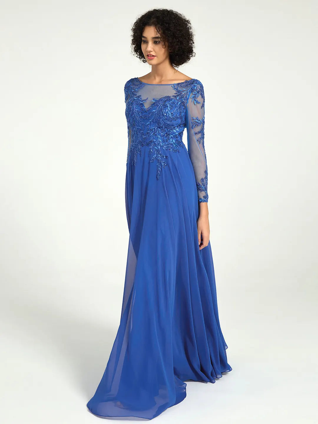 Carlyna Long-Sleeve Mother of the Bride Gown with Lace Embroidery & Sequin Accents