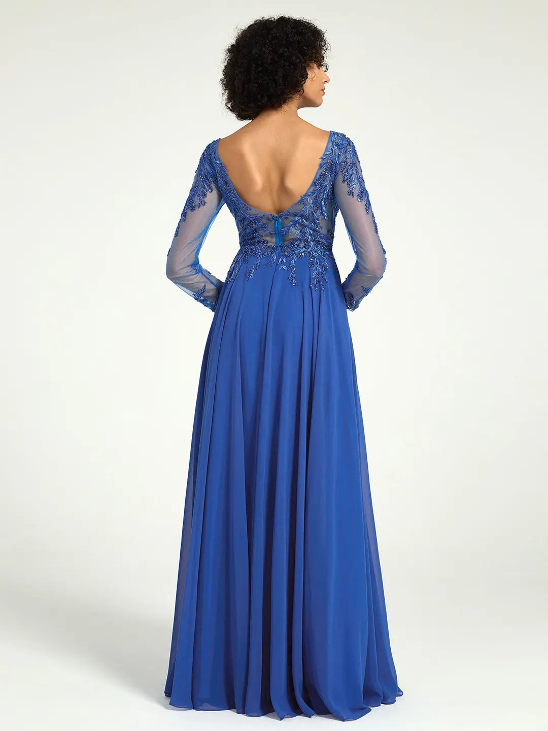 Carlyna Long-Sleeve Mother of the Bride Gown with Lace Embroidery & Sequin Accents