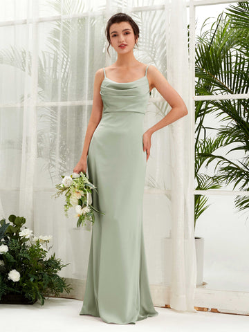 Carlyna Candice Sheath Sage Green Satin Bridesmaid Dress Maxi Sleeveless Cowl Neck Dress #color_sage-green