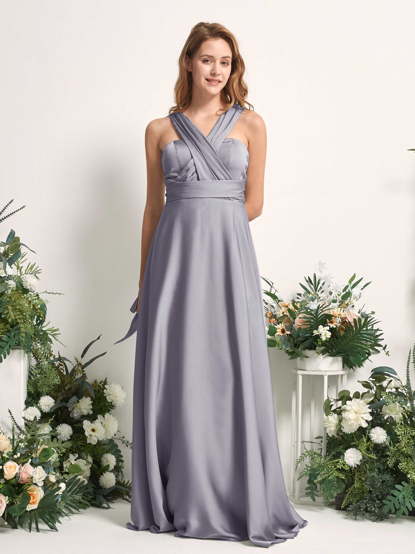 Purple Haze Bridesmaid Dresses Bridesmaid Dress A-line Satin Halter Full Length Short Sleeves Wedding Party Dress (81226450)#color_purple-haze