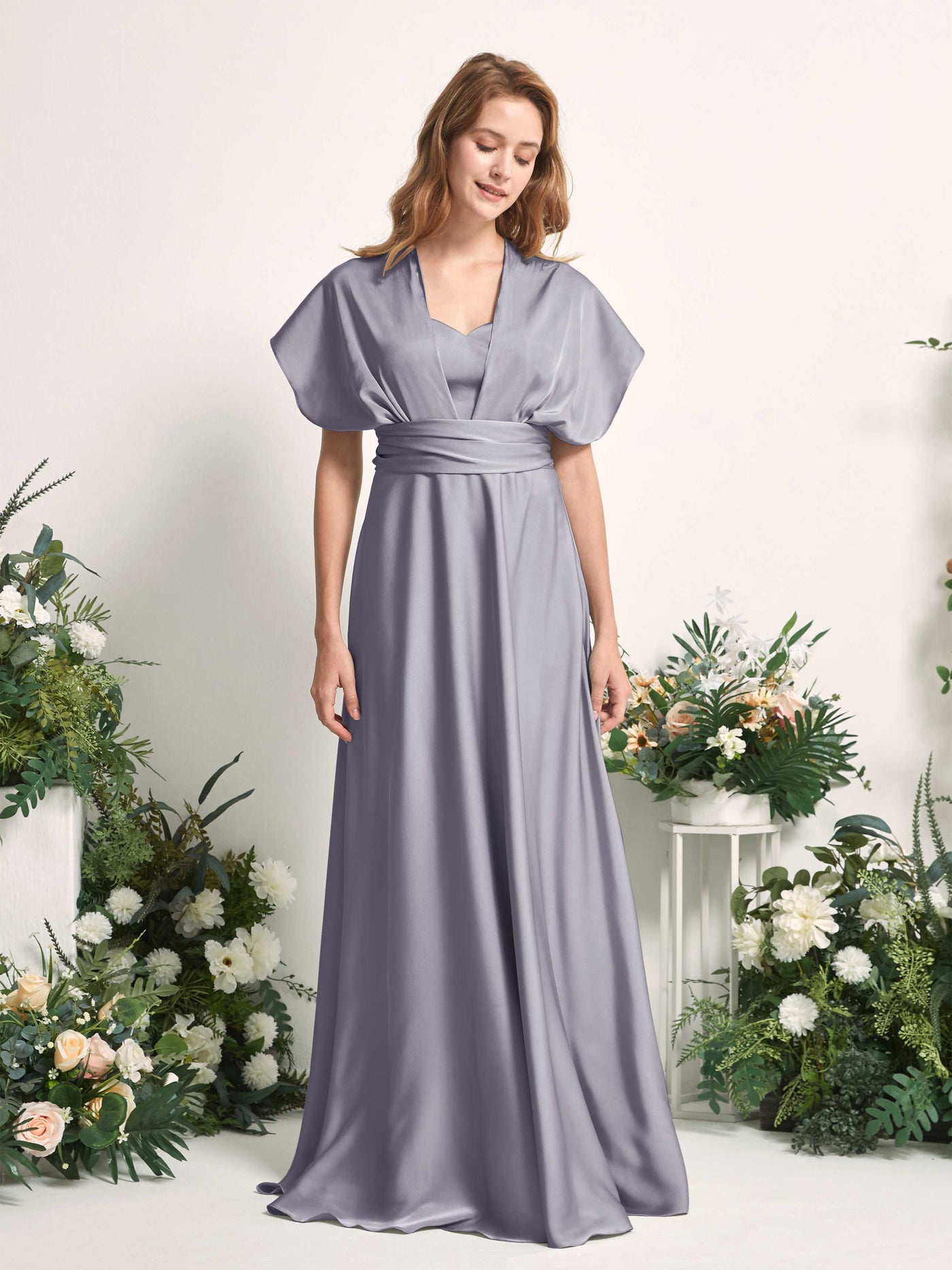 Purple Haze Bridesmaid Dresses Bridesmaid Dress A-line Satin Halter Full Length Short Sleeves Wedding Party Dress (81226450)#color_purple-haze