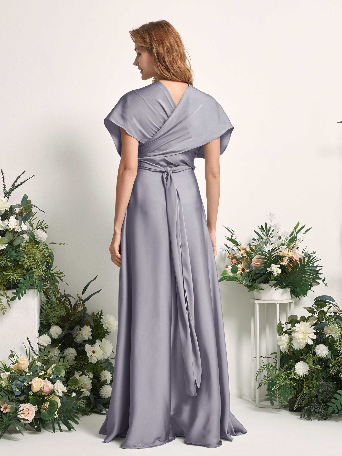 Purple Haze Bridesmaid Dresses Bridesmaid Dress A-line Satin Halter Full Length Short Sleeves Wedding Party Dress (81226450)#color_purple-haze