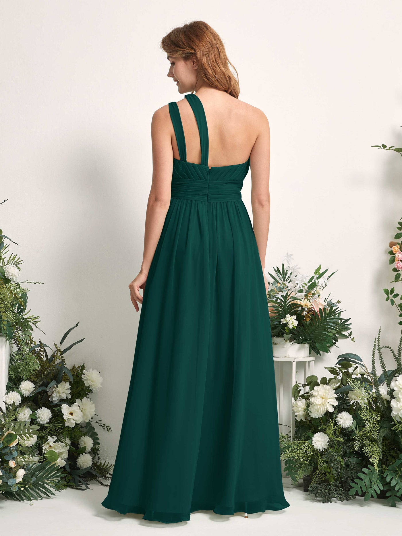 Carlyna Evelyn A-Line Dark Emerald Bridesmaid Dress Maxi Sleeveless One Shoulder Dress #color_dark-emerald