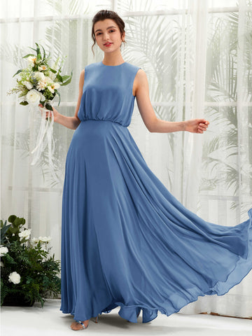Carlyna Alma A-Line Dusty Blue Bridesmaid Dress Maxi Sleeveless Round Neck Dress #color_dusty-blue