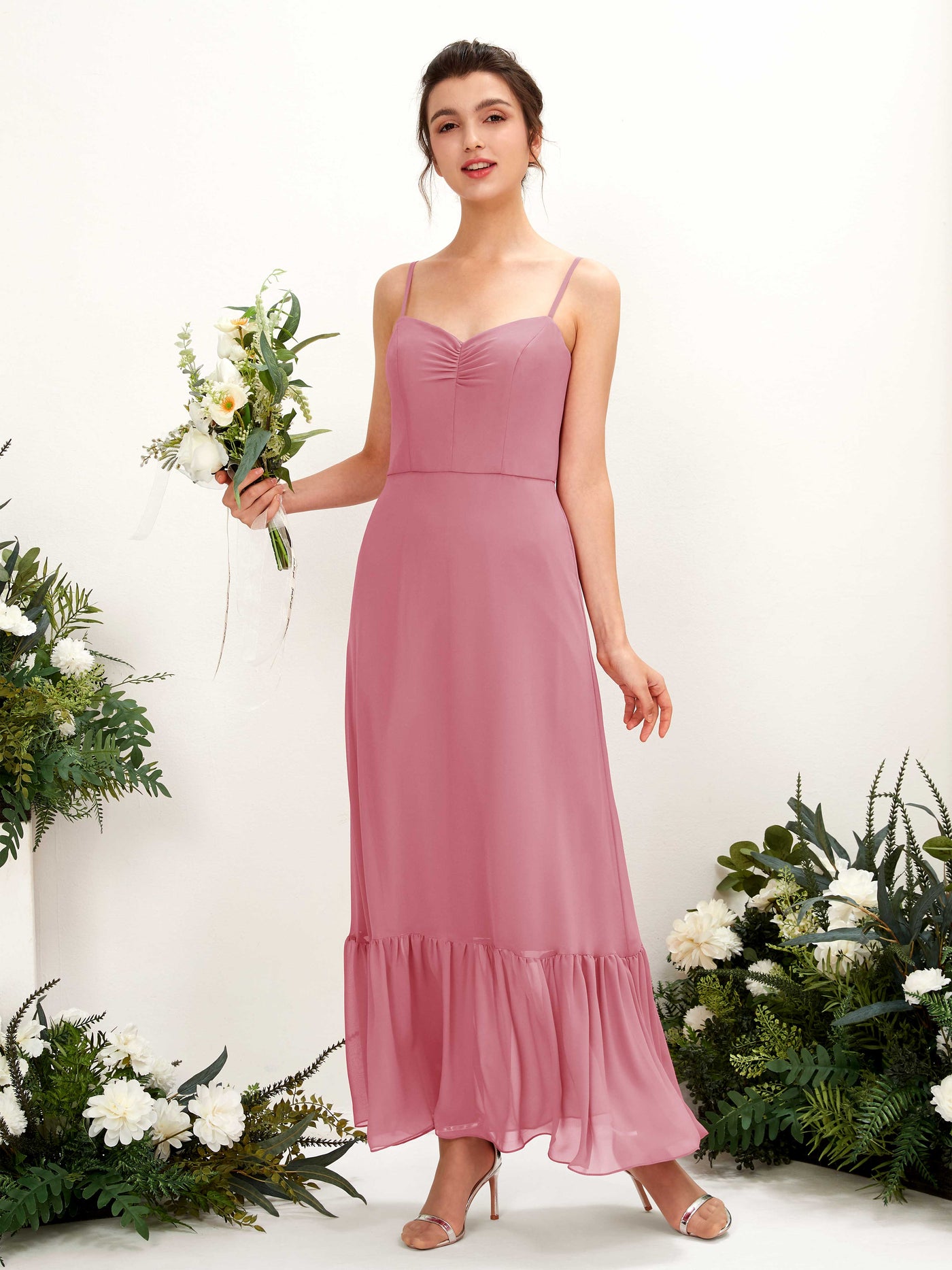 Spaghetti-straps Sweetheart Sleeveless Chiffon Bridesmaid Dress - Desert Rose (81223011)#color_desert-rose