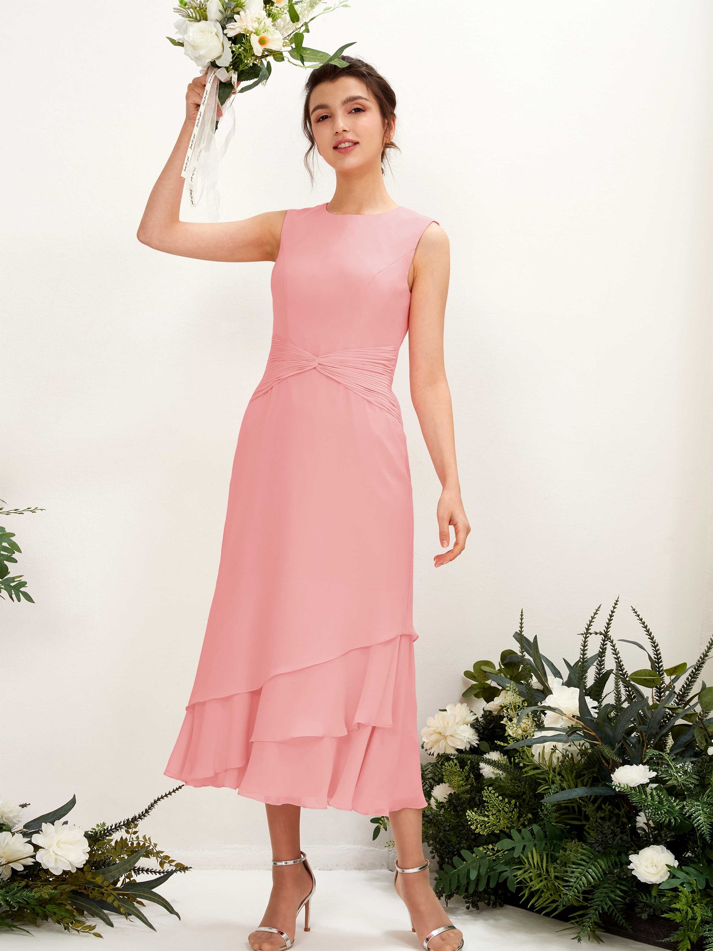 Mermaid/Trumpet Round Sleeveless Chiffon Bridesmaid Dress - Ballet Pink (81221940)#color_ballet-pink