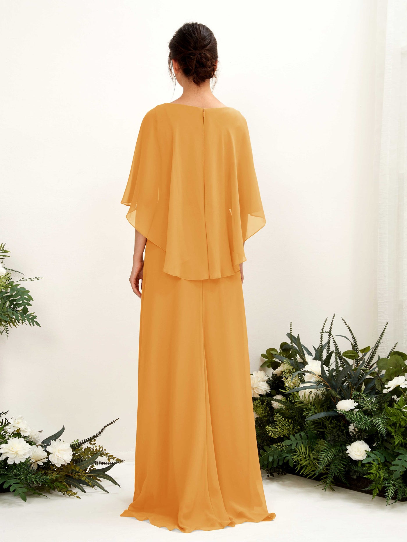 Carlyna Savin Sheath Mango Bridesmaid Dress Maxi Cap Sleeve Boat Neck Dress #color_mango