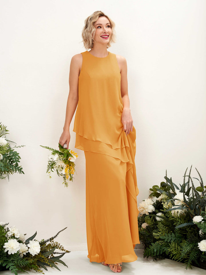 Round Sleeveless Chiffon Bridesmaid Dress - Mango (81222302)