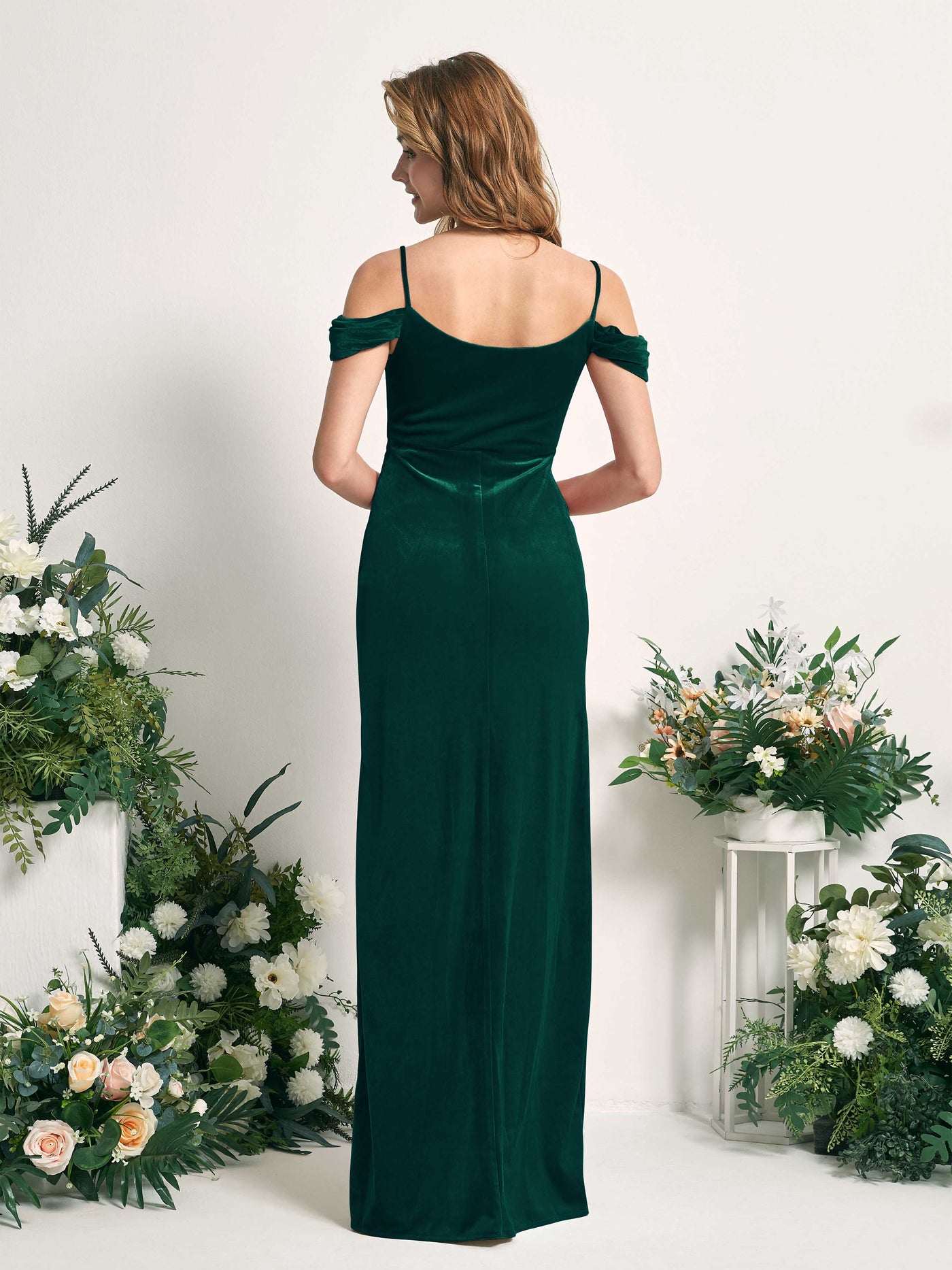 Hunter Green Bridesmaid Dresses Mermaid/Trumpet Sexy Slit Off Shoulder Velvet Dresses (82220227)#color_hunter-green