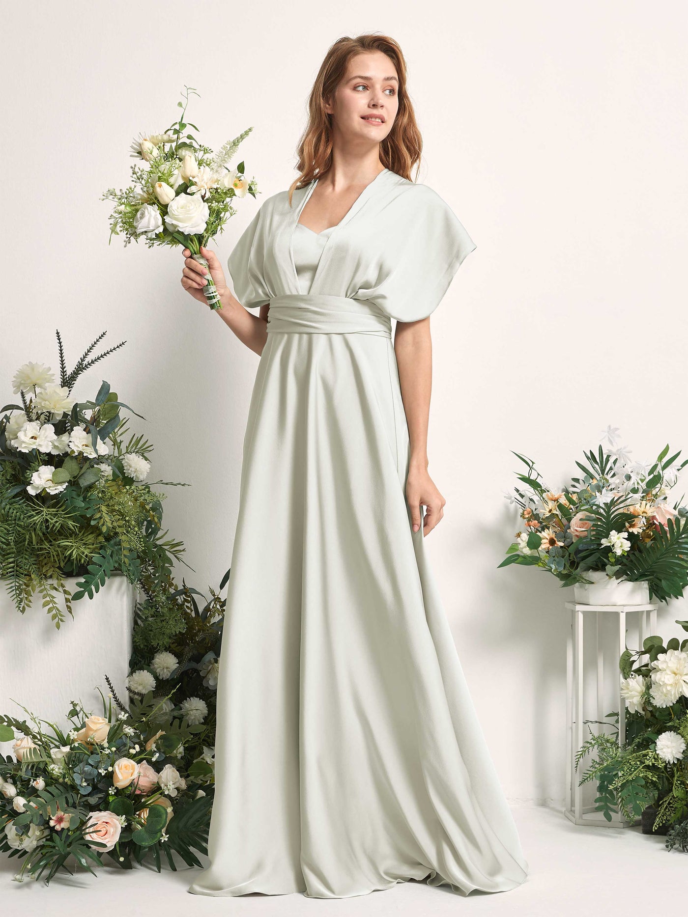 Ivory Bridesmaid Dresses Bridesmaid Dress A-line Satin Halter Full Length Short Sleeves Wedding Party Dress (81226476)#color_ivory