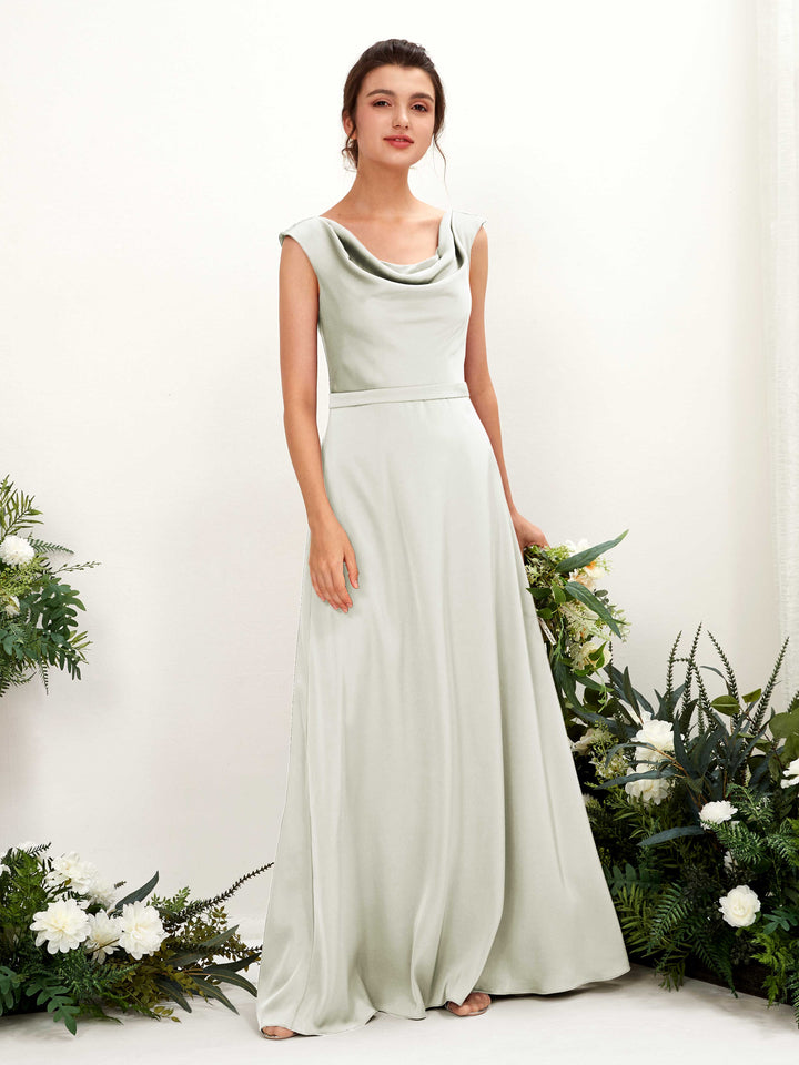 Carlyna Irma A-Line Ivory Satin Bridesmaid Dress Maxi Sleeveless Cowl Neck Dress 