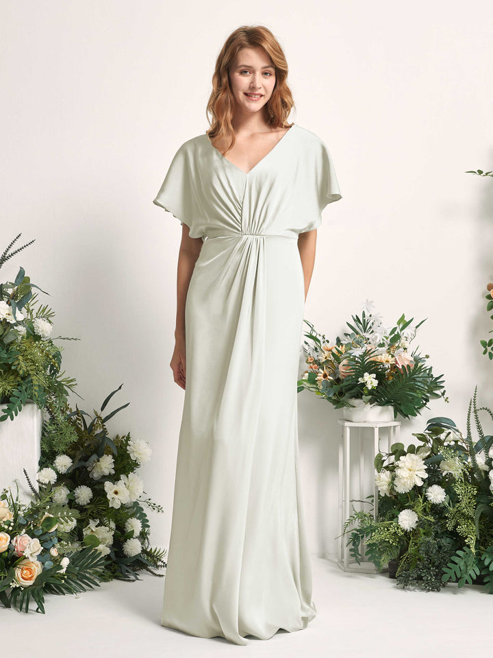 Carlyna Bailey A-Line Ivory Satin Bridesmaid Dress Maxi Cap Sleeve V-Neck Dress 