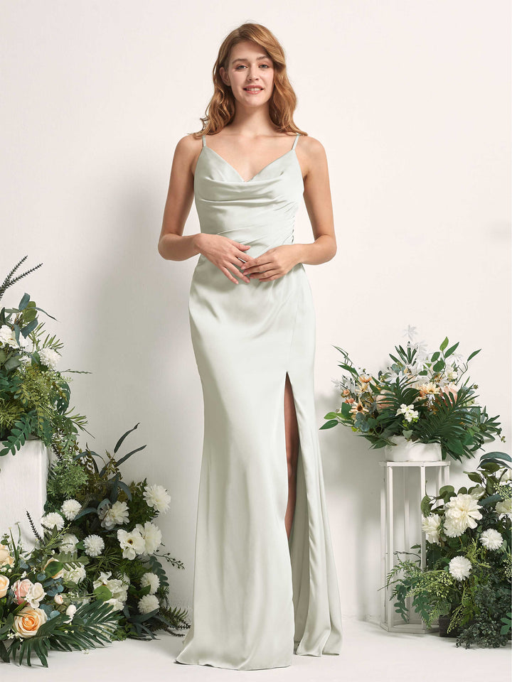 Carlyna Hayley Mermaid Ivory Satin Bridesmaid Dress Maxi Sleeveless V-Neck Dress 
