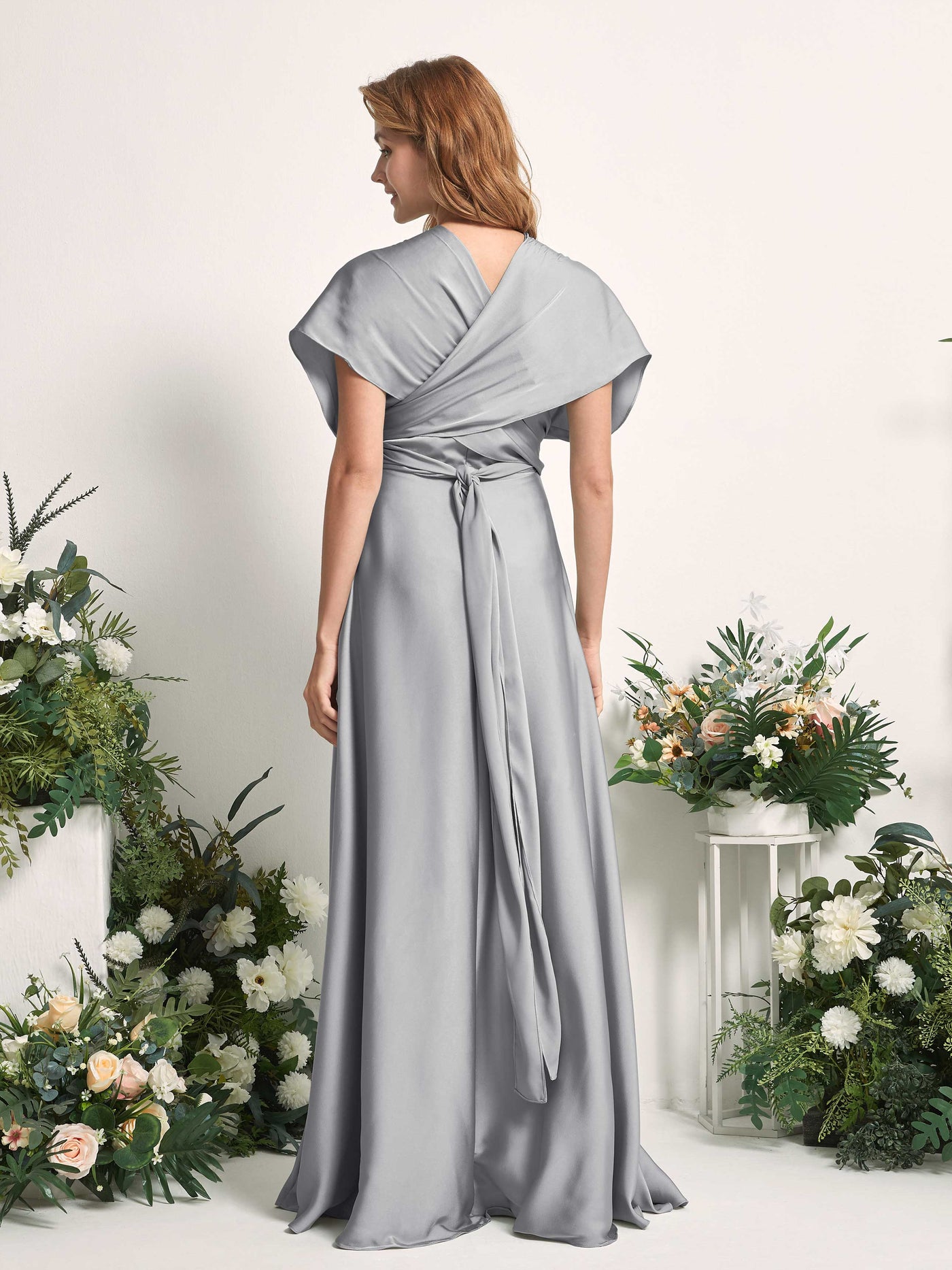 Dove Bridesmaid Dresses Bridesmaid Dress A-line Satin Halter Full Length Short Sleeves Wedding Party Dress (81226411)#color_dove