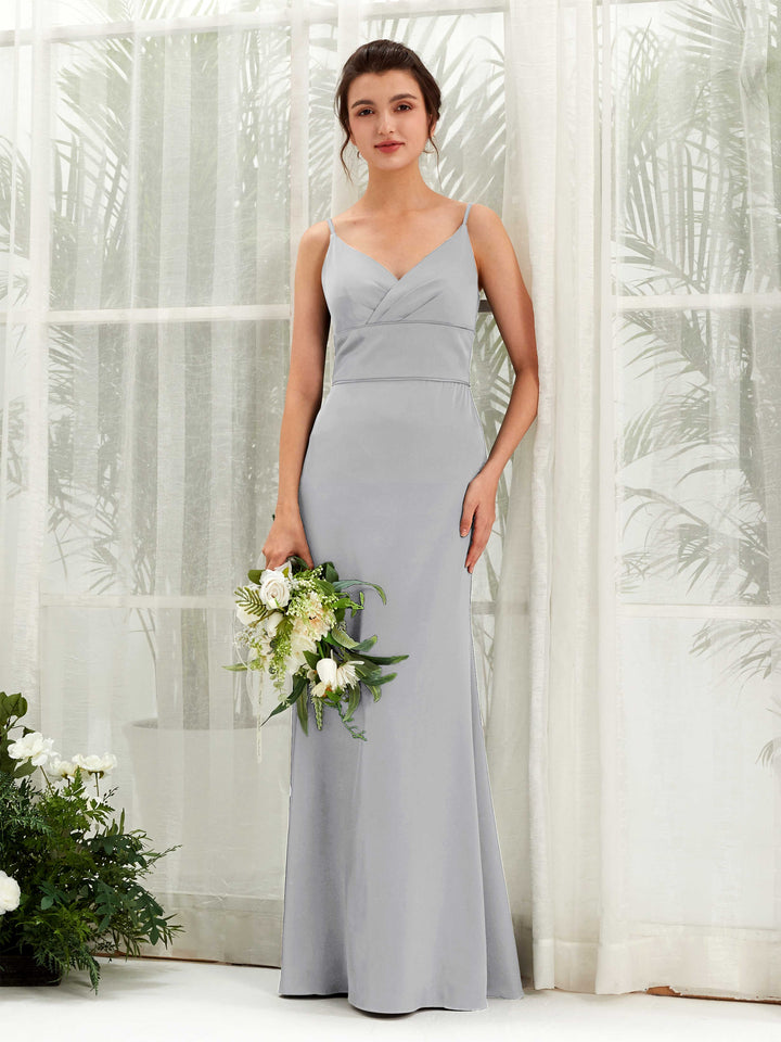 Spaghetti-straps Sweetheart Sleeveless Satin Bridesmaid Dress - Dove (80223311)