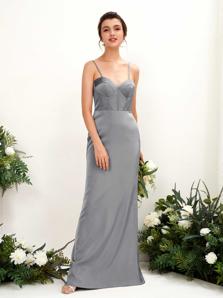 Spaghetti-straps Sweetheart Sleeveless Satin Bridesmaid Dress - Steel Gray (80221507)