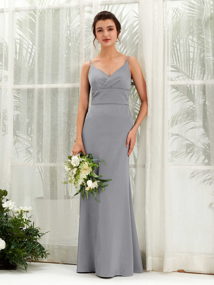 Spaghetti-straps Sweetheart Sleeveless Satin Bridesmaid Dress - Steel Gray (80223307)