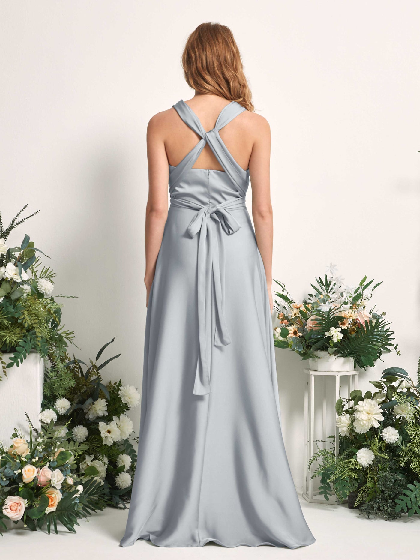 Baby Blue Bridesmaid Dresses Bridesmaid Dress A-line Satin Halter Full Length Short Sleeves Wedding Party Dress (81226401)#color_baby-blue