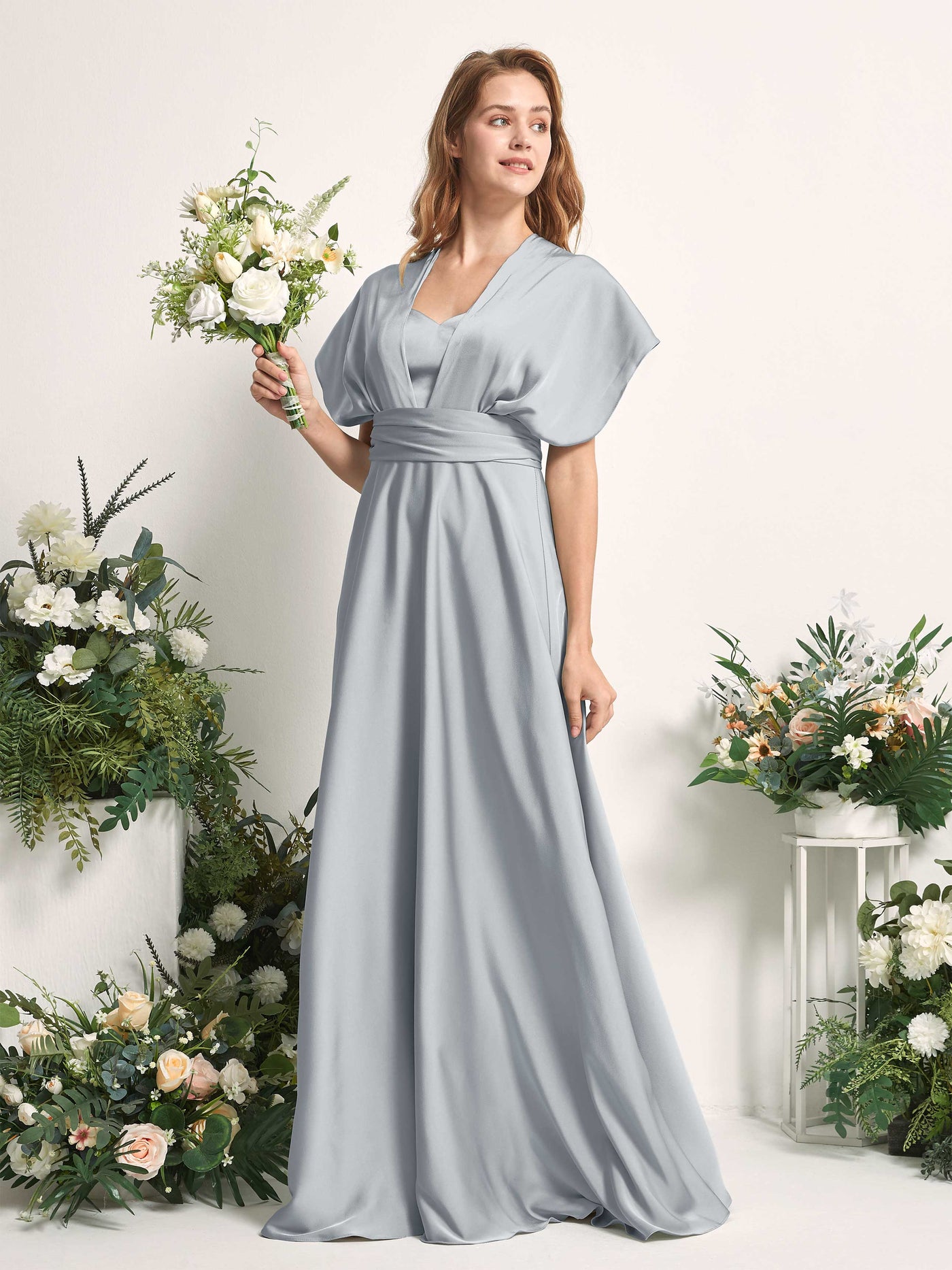 Baby Blue Bridesmaid Dresses Bridesmaid Dress A-line Satin Halter Full Length Short Sleeves Wedding Party Dress (81226401)#color_baby-blue