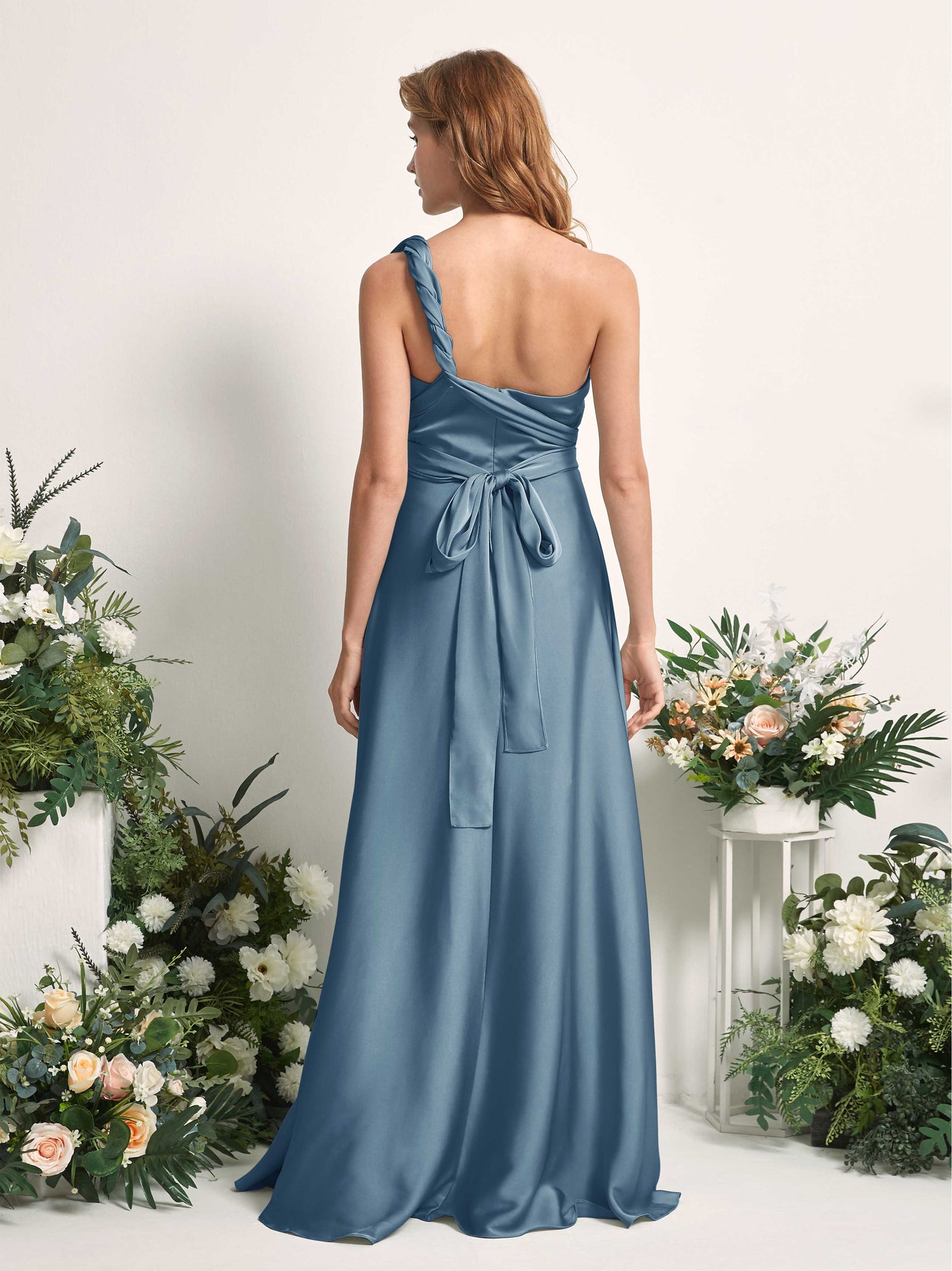 Ink blue Bridesmaid Dresses Bridesmaid Dress A-line Satin Halter Full Length Short Sleeves Wedding Party Dress (81226414)#color_ink-blue