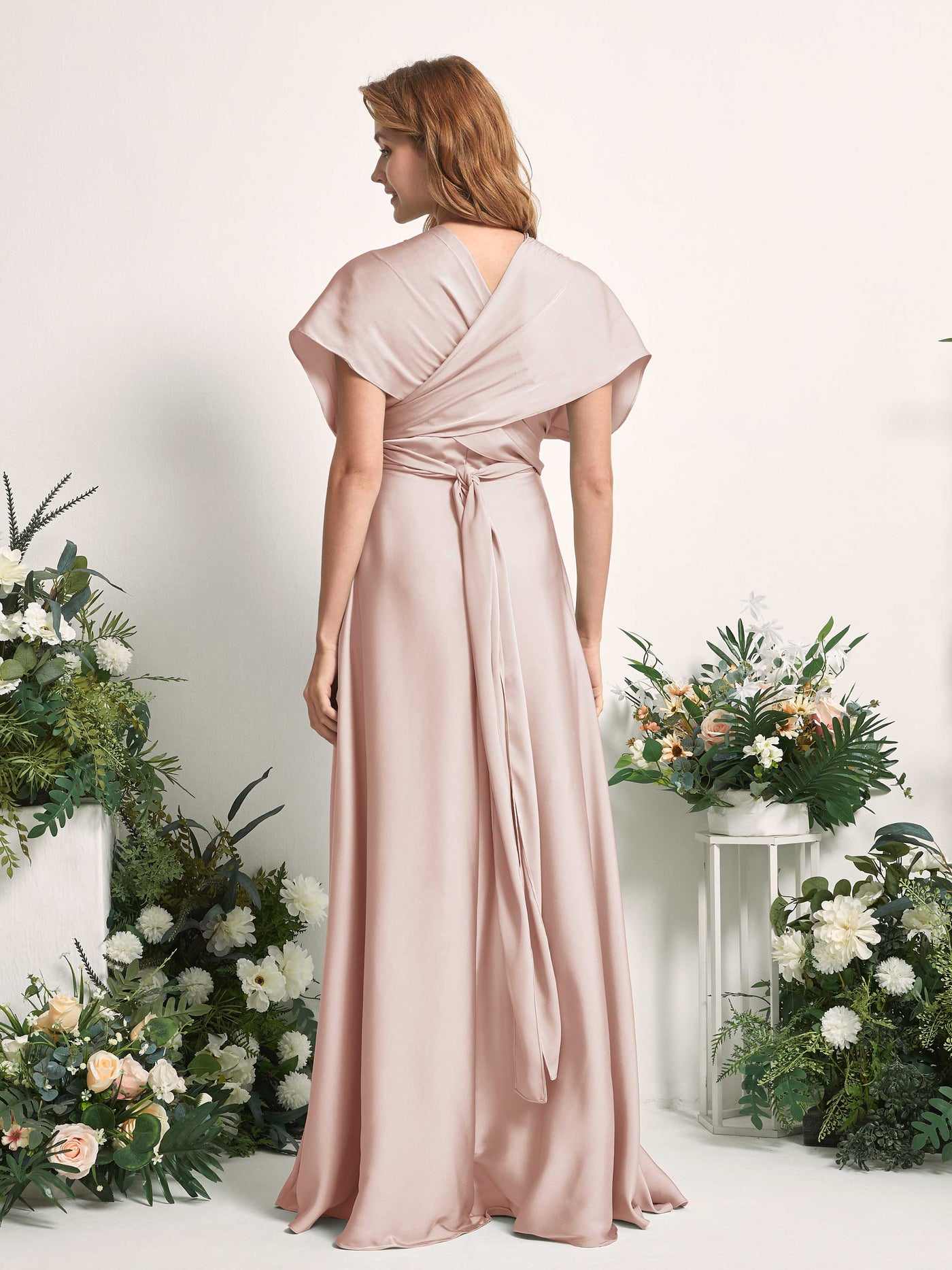 Pearl Pink Bridesmaid Dresses Bridesmaid Dress A-line Satin Halter Full Length Short Sleeves Wedding Party Dress (81226410)#color_pearl-pink