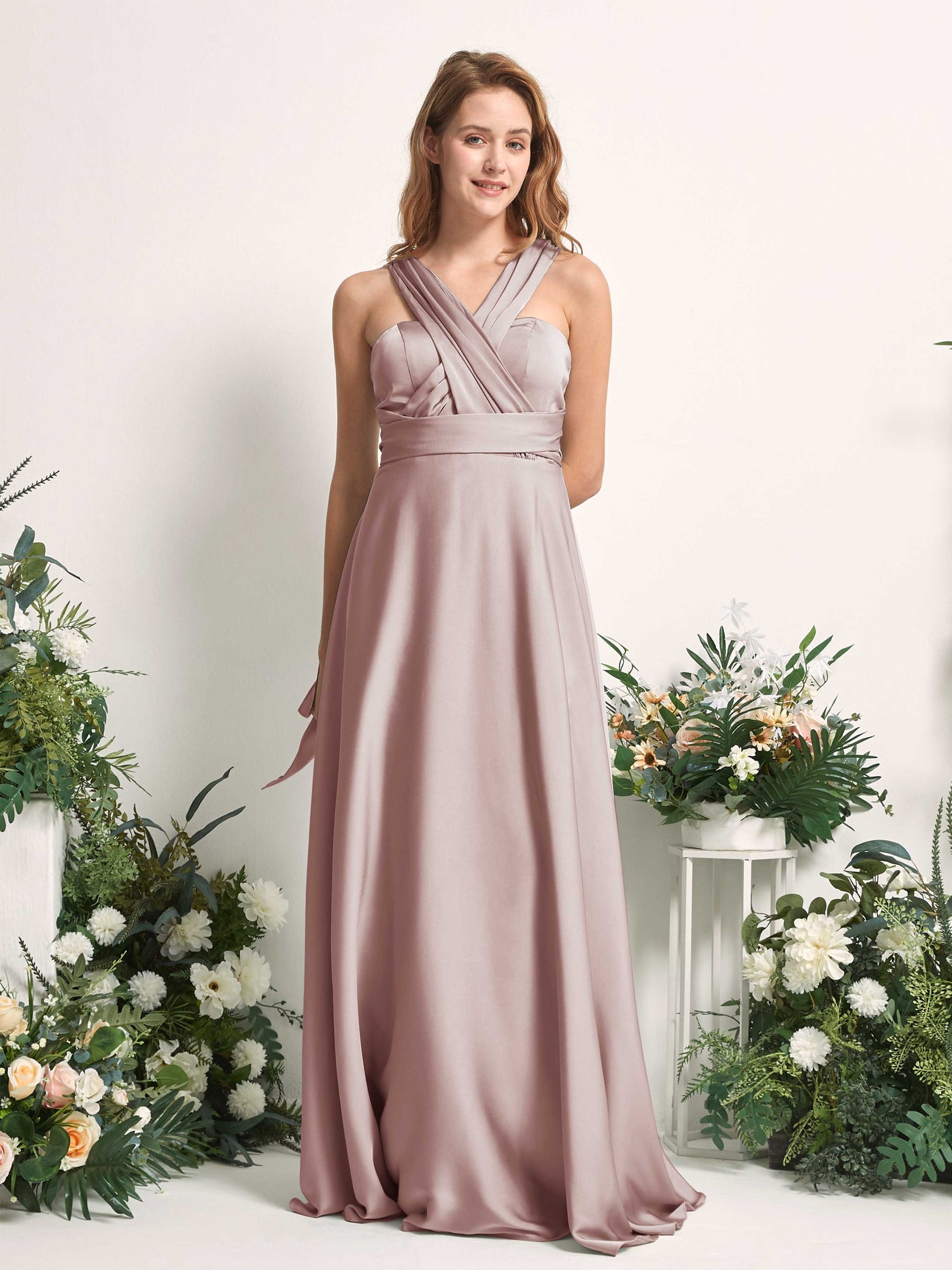 Dusty Rose Bridesmaid Dresses Bridesmaid Dress A-line Satin Halter Full Length Short Sleeves Wedding Party Dress (81226454)#color_dusty-rose