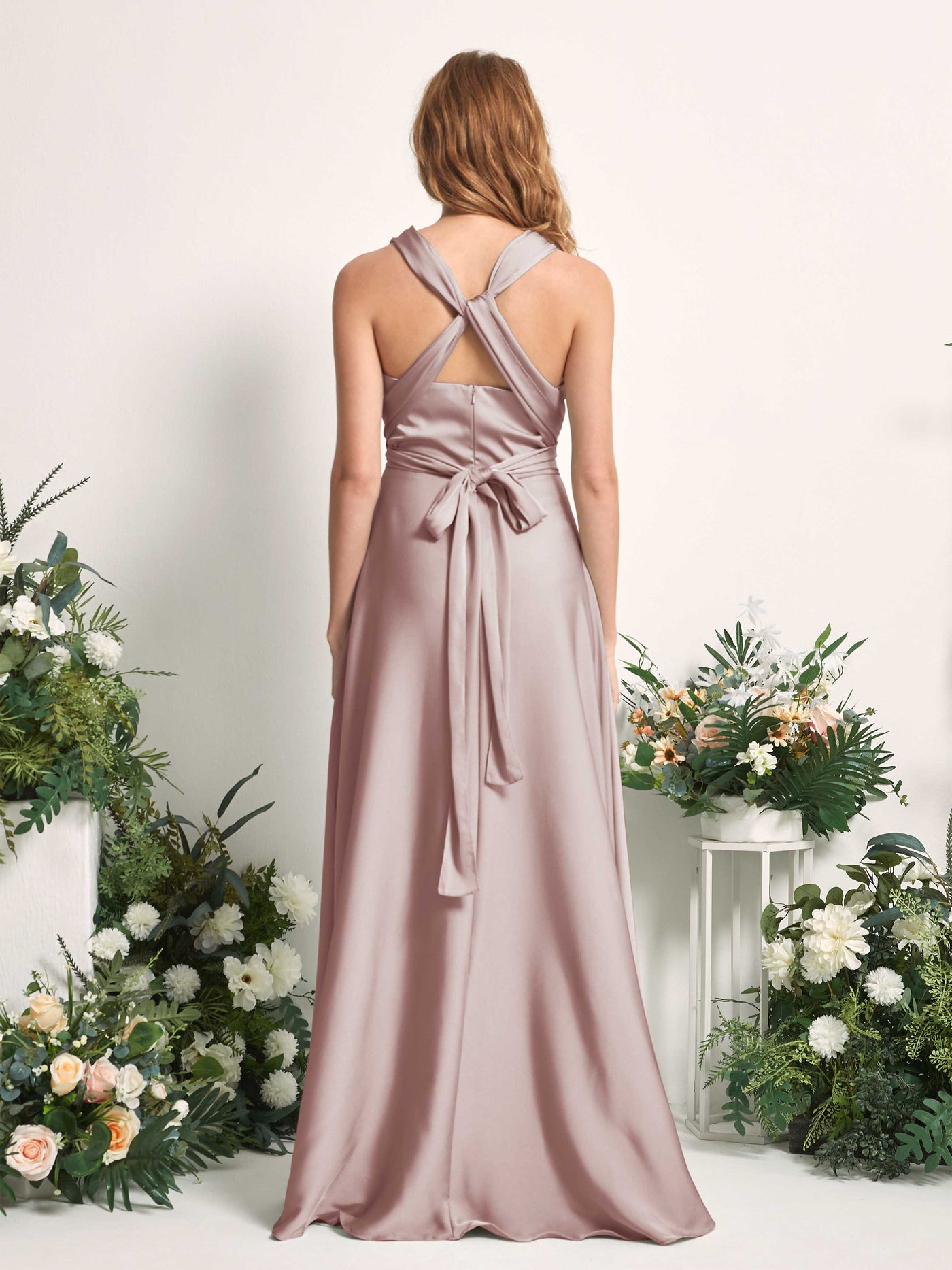 Dusty Rose Bridesmaid Dresses Bridesmaid Dress A-line Satin Halter Full Length Short Sleeves Wedding Party Dress (81226454)#color_dusty-rose