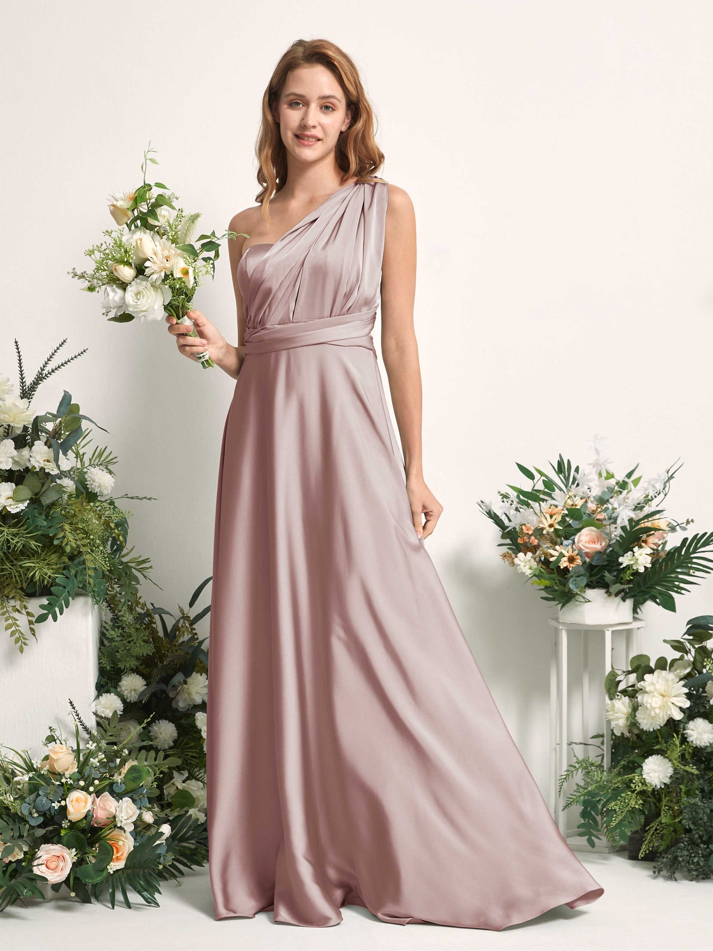 Dusty Rose Bridesmaid Dresses Bridesmaid Dress A-line Satin Halter Full Length Short Sleeves Wedding Party Dress (81226454)#color_dusty-rose