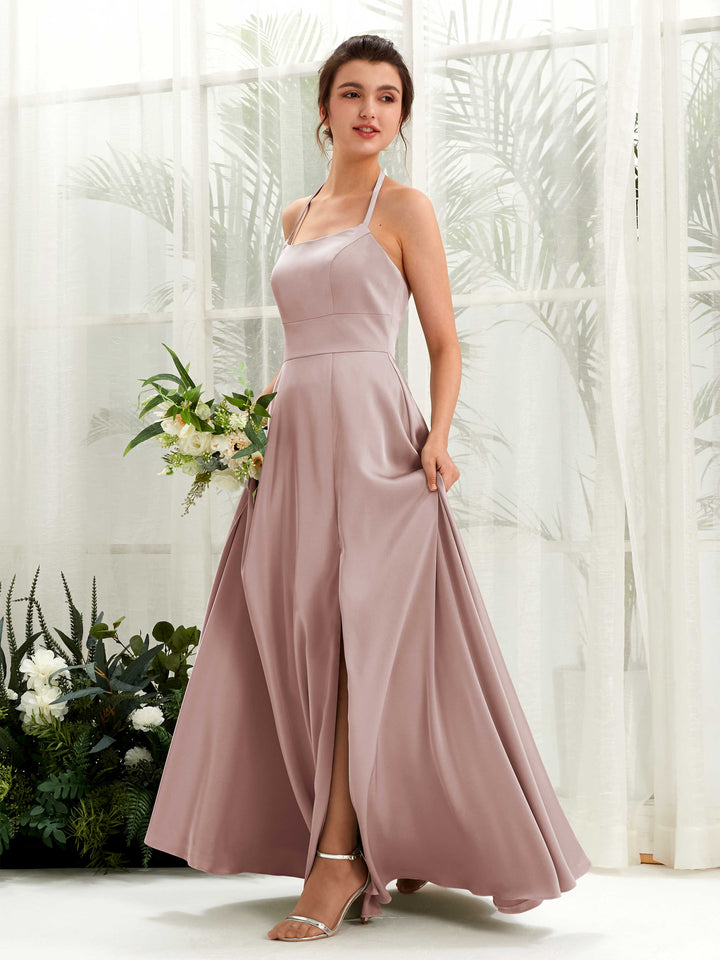 A-line Halter Bridesmaid Dress - Dusty Rose (80223954)