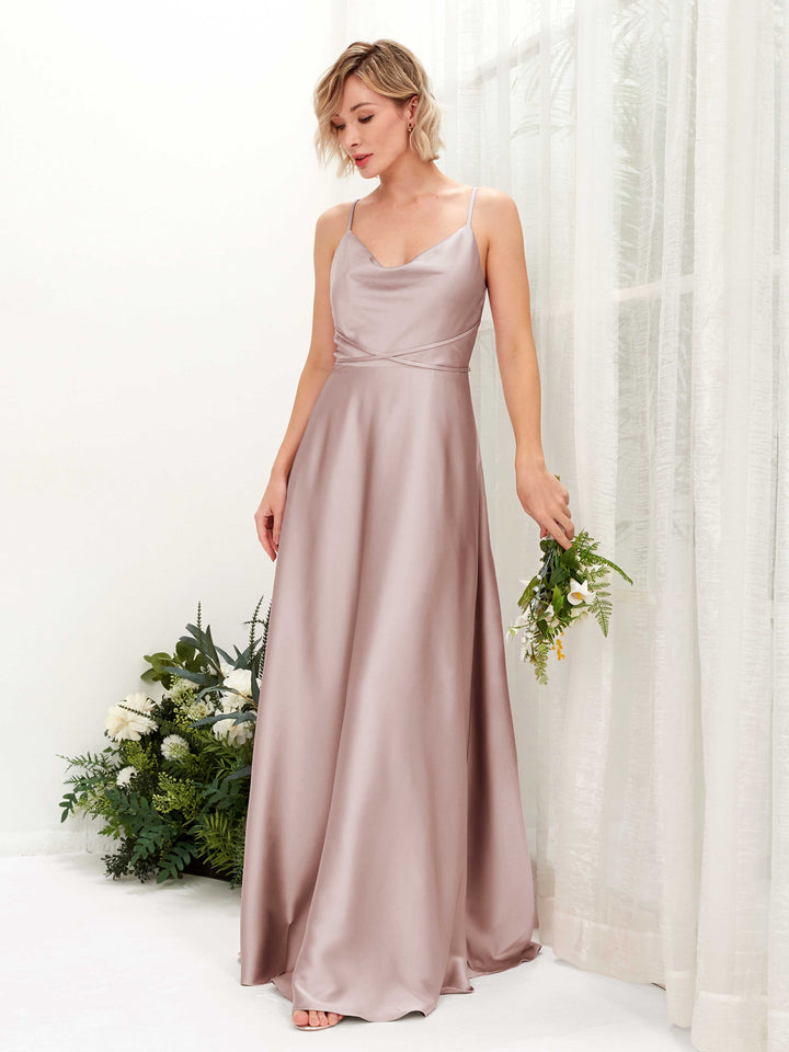 A-line Straps Sleeveless Satin Bridesmaid Dress - Dusty Rose (80223154)