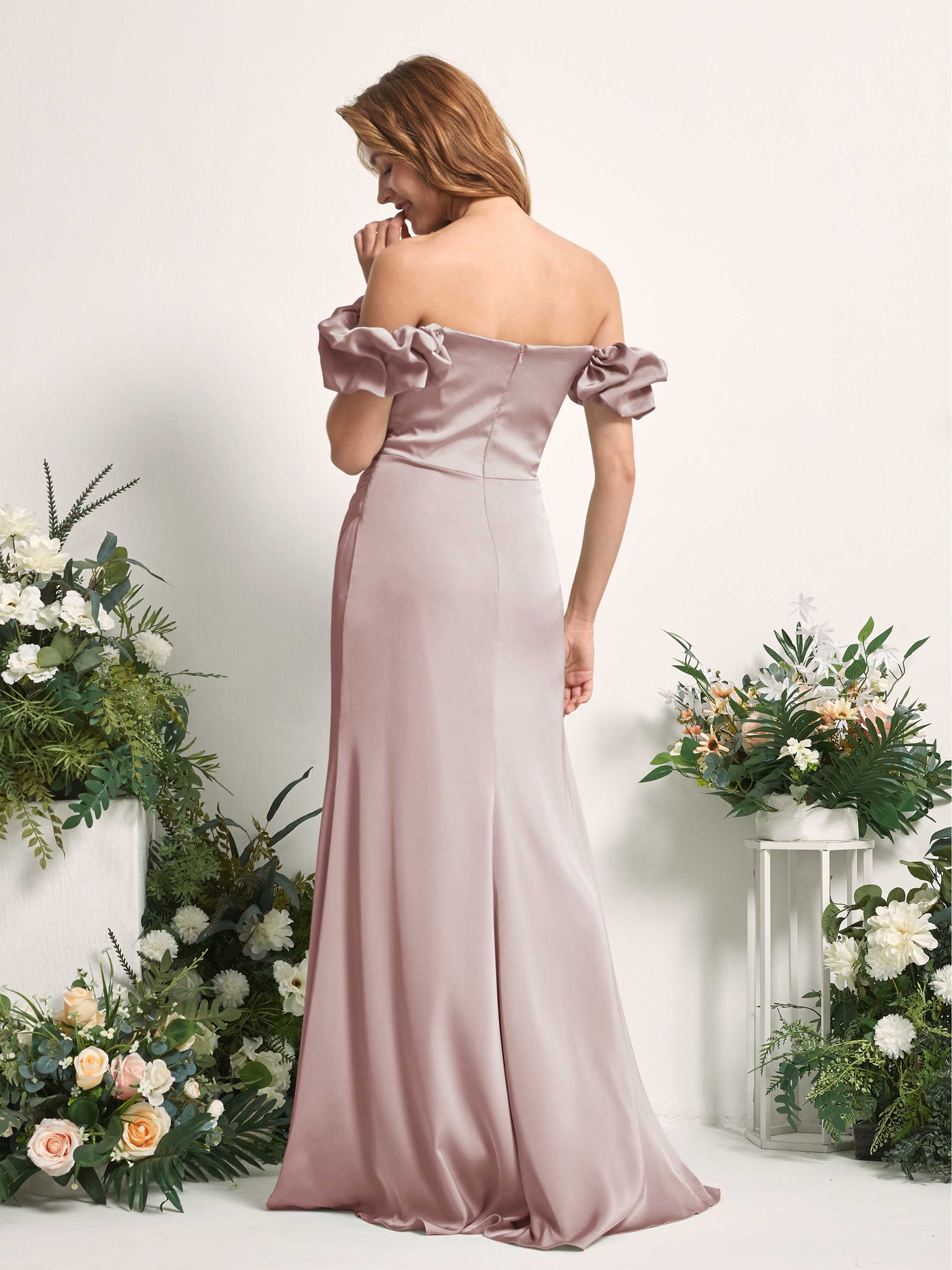 Dusty Rose Bridesmaid Dresses Bridesmaid Dress A-line Satin Off Shoulder Full Length Short Sleeves Wedding Party Dress (80226454)#color_dusty-rose