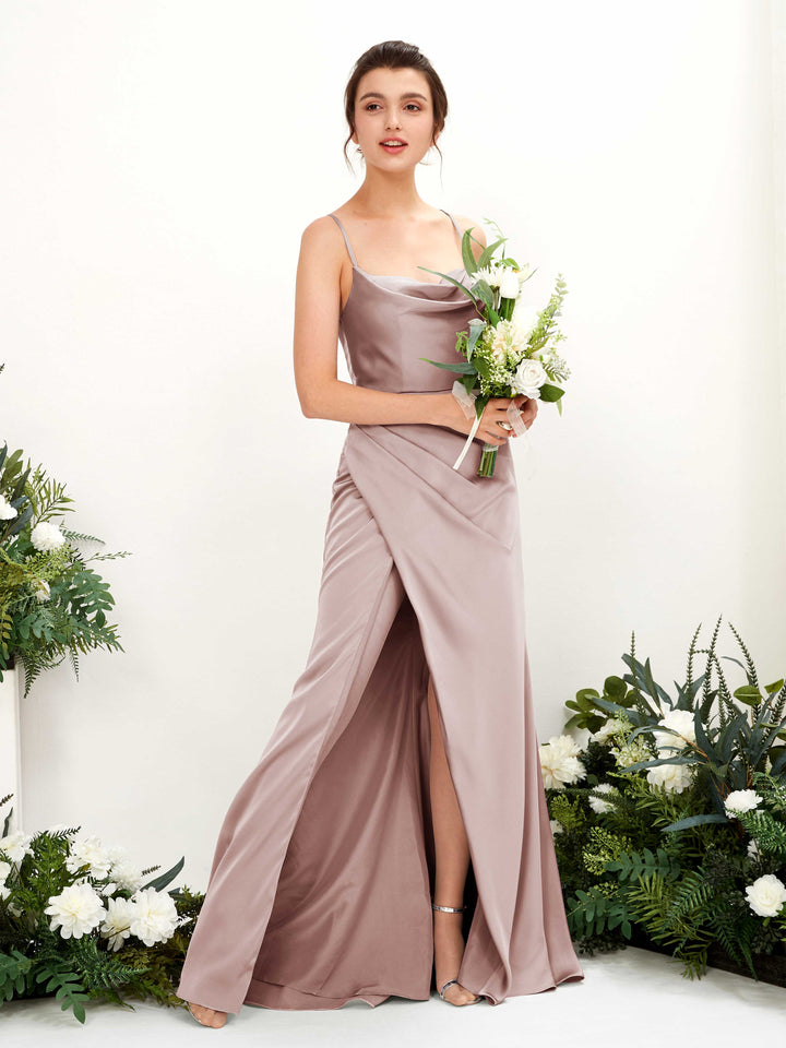 Straps Sleeveless Satin Bridesmaid Dress - Dusty Rose (80222454)