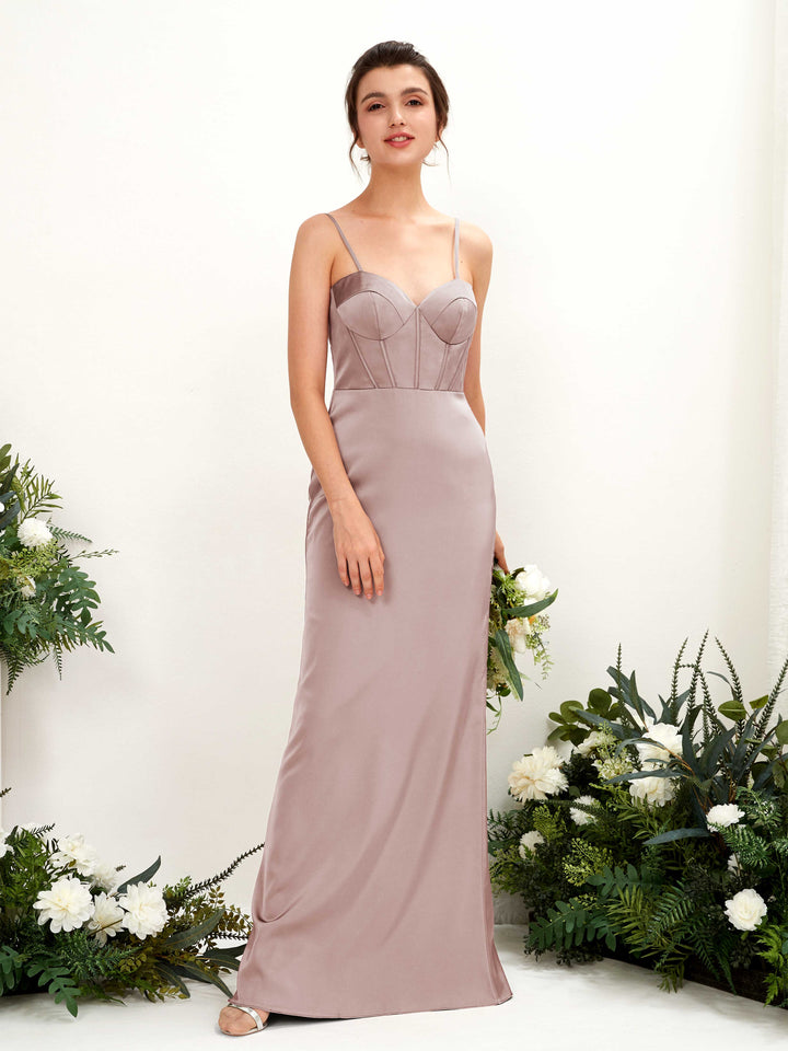 Spaghetti-straps Sweetheart Sleeveless Satin Bridesmaid Dress - Dusty Rose (80221554)