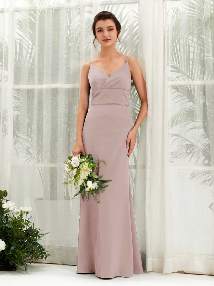 Spaghetti-straps Sweetheart Sleeveless Satin Bridesmaid Dress - Dusty Rose (80223354)