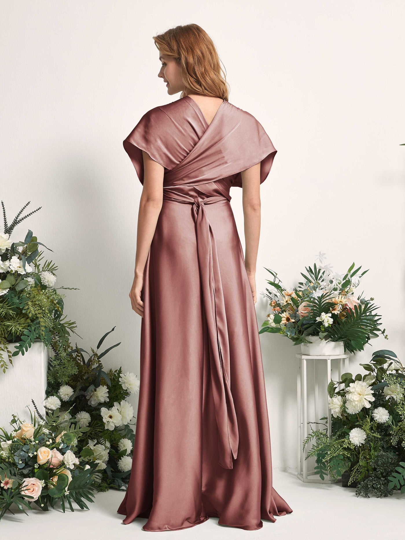 Desert Rose Bridesmaid Dresses Bridesmaid Dress A-line Satin Halter Full Length Short Sleeves Wedding Party Dress (81226417)#color_desert-rose