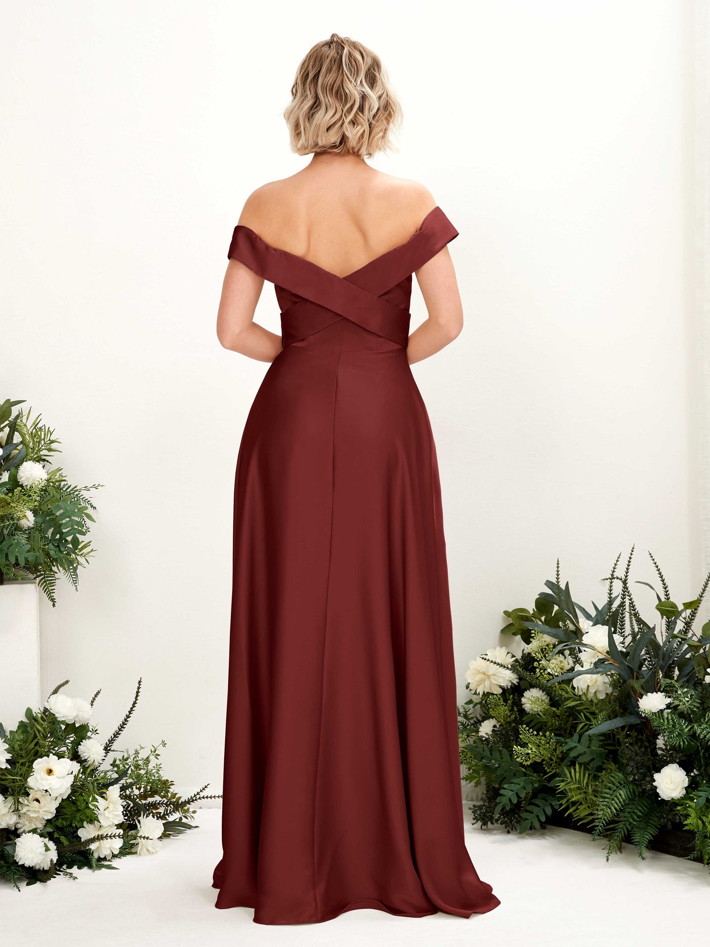 A-line Ball Gown Off Shoulder Sweetheart Satin Bridesmaid Dress - Burgundy (80224268)#color_burgundy