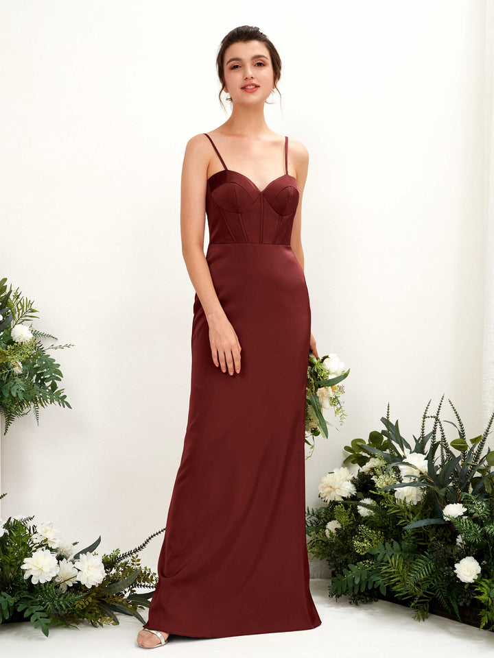 Spaghetti-straps Sweetheart Sleeveless Satin Bridesmaid Dress - Burgundy (80221568)