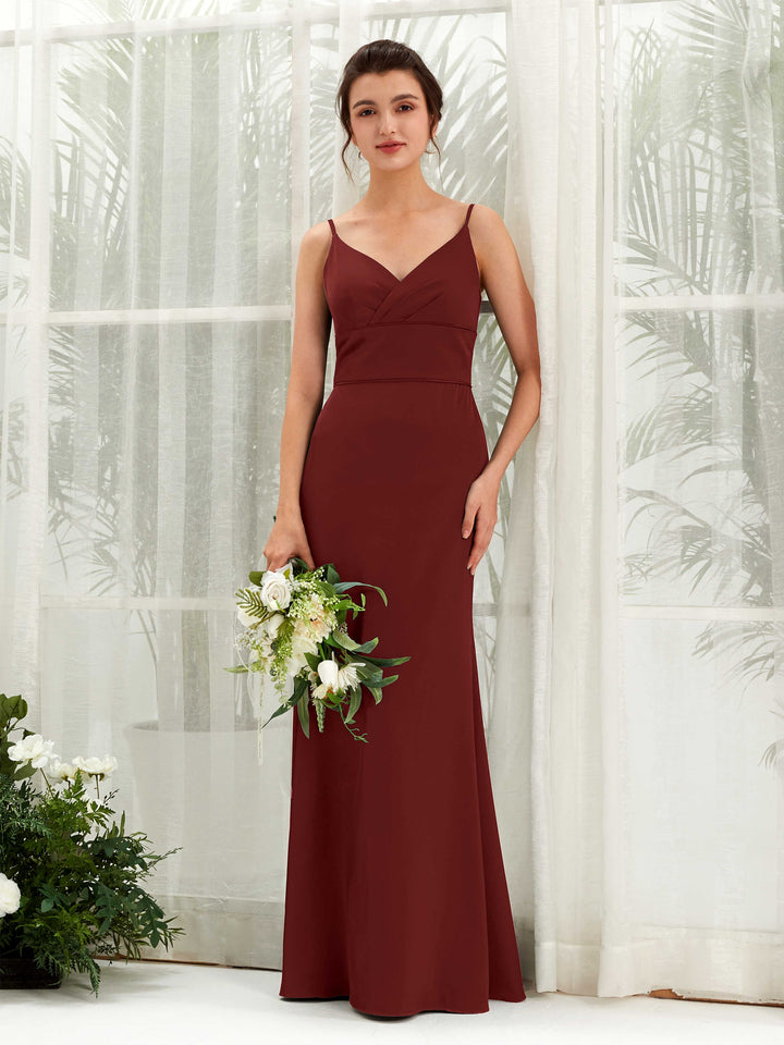 Spaghetti-straps Sweetheart Sleeveless Satin Bridesmaid Dress - Burgundy (80223368)