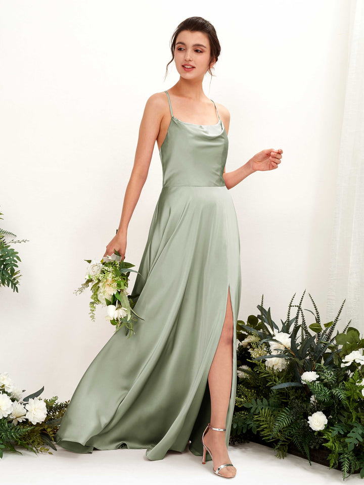 Ball Gown Straps Sleeveless Satin Bridesmaid Dress - Sage Green (80221112)