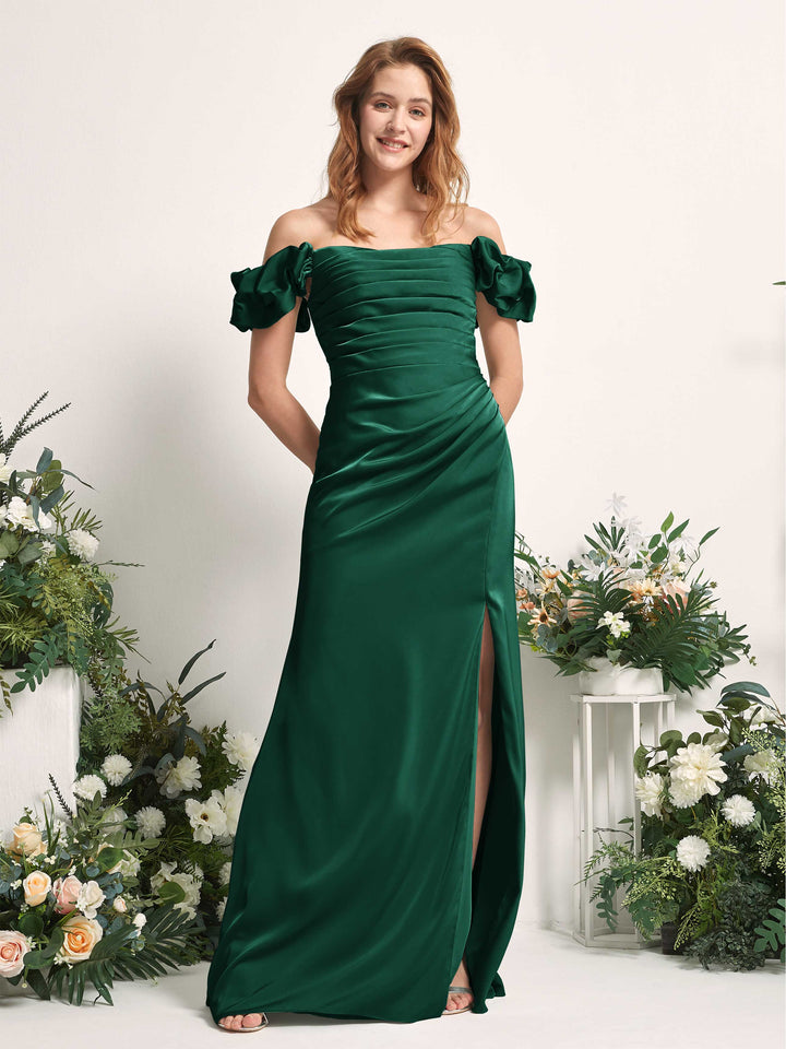 Carlyna Bianca Sheath Hunter Green Satin Bridesmaid Dress Maxi Sleeveless Cowl Neck Dress 