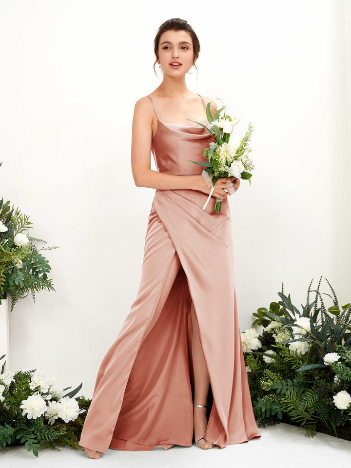 Straps Sleeveless Satin Bridesmaid Dress - Cantaloupe (80222432)