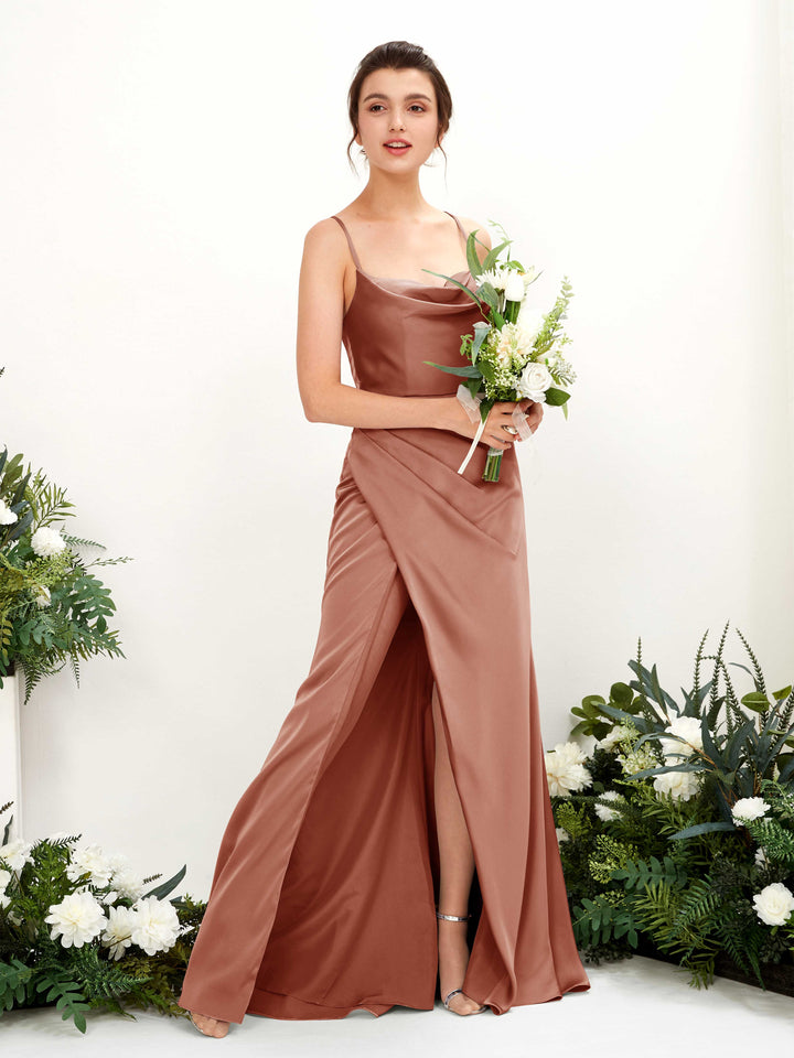 Straps Sleeveless Satin Bridesmaid Dress - Raw Sienna (80222415)