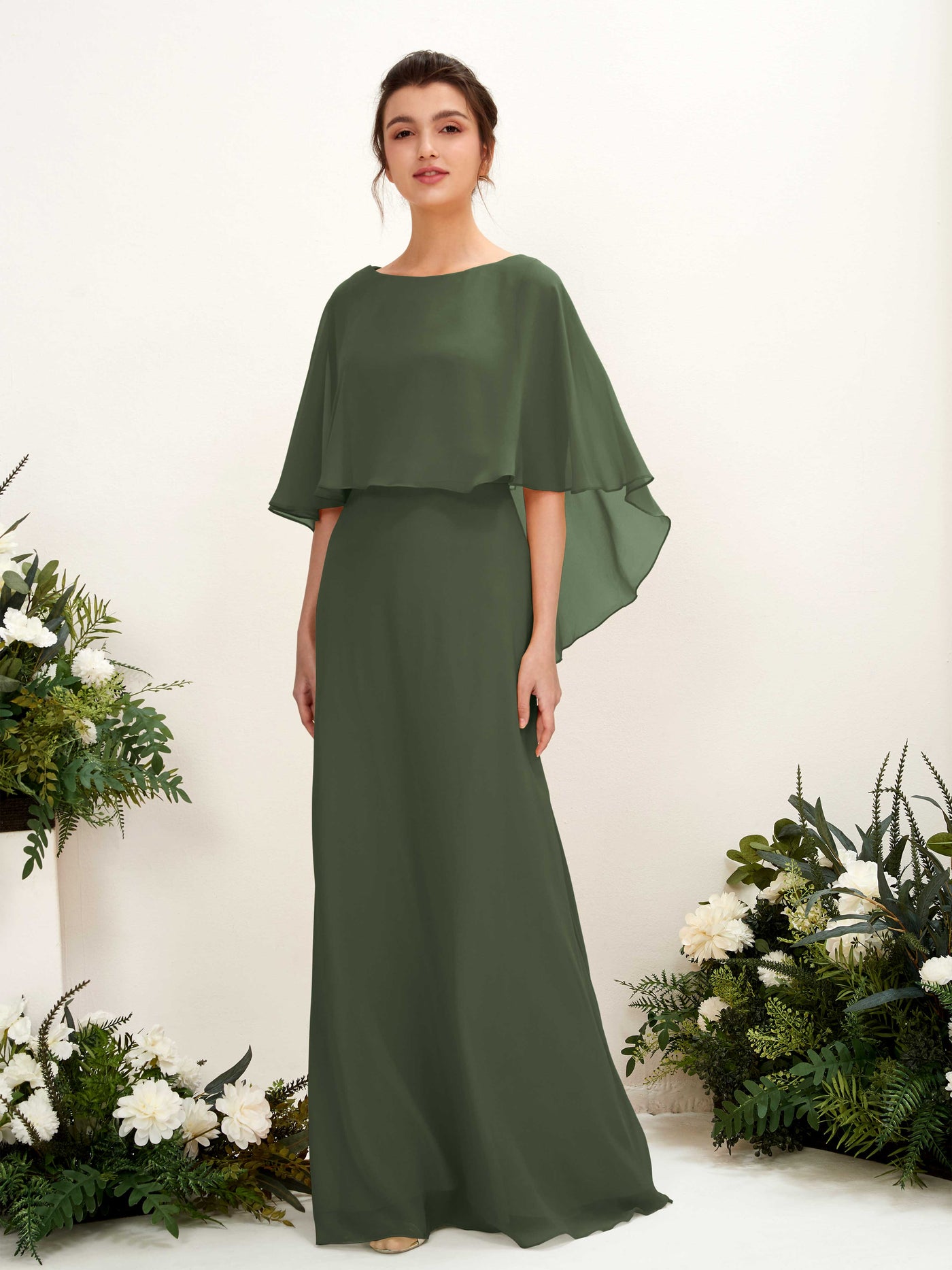 A-line Bateau Sleeveless Chiffon Bridesmaid Dress - Martini Olive (81222007)#color_martini-olive