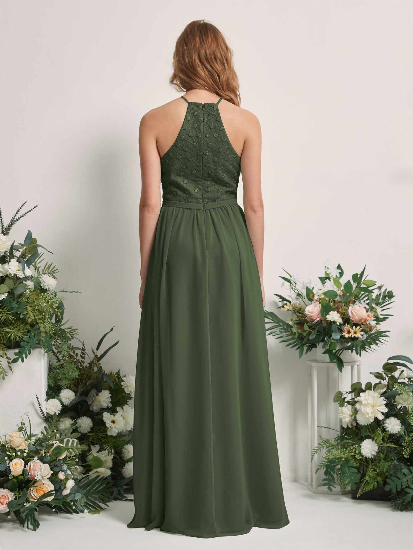 Martini Olive Bridesmaid Dresses A-line Halter Sleeveless Chiffon Dresses (83220807)#color_martini-olive