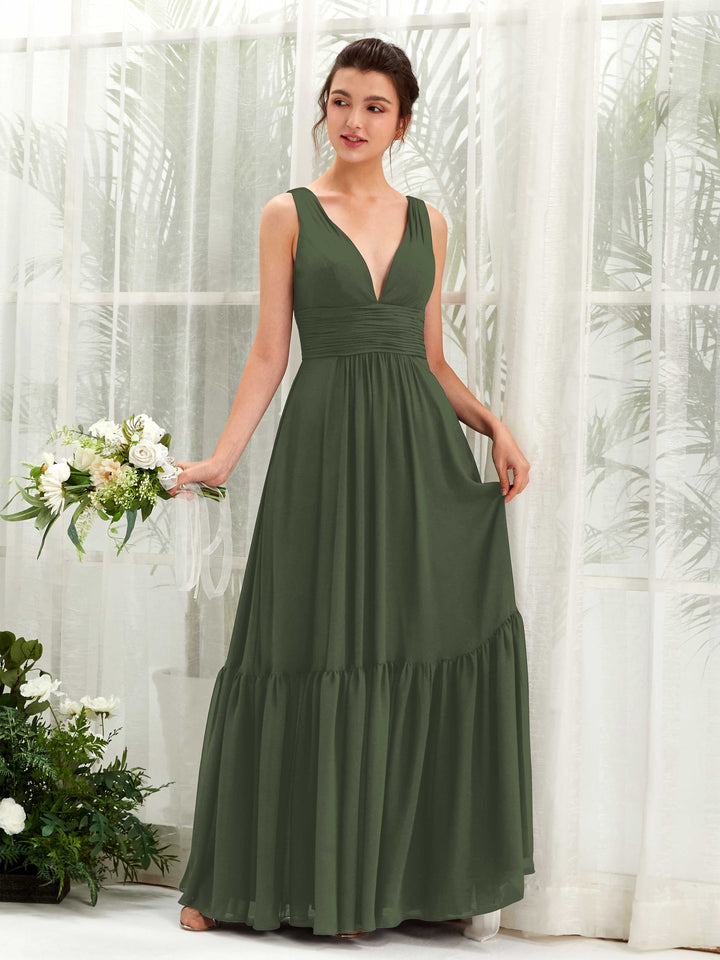 A-line Maternity Straps Sleeveless Chiffon Bridesmaid Dress - Martini Olive (80223707)