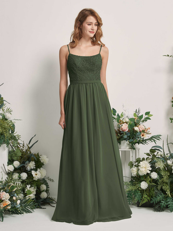 Martini Olive Bridesmaid Dresses A-line Open back Spaghetti-straps Sleeveless Dresses (83220107)