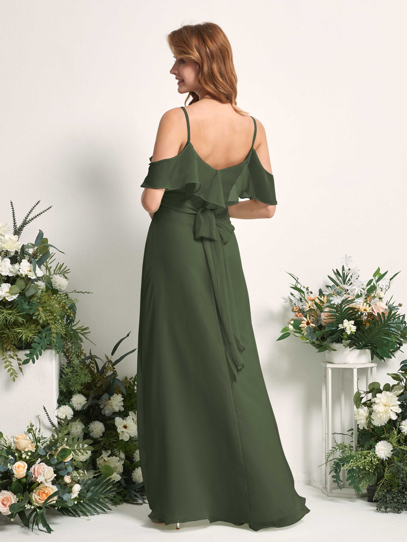 Bridesmaid Dress A-line Chiffon Spaghetti-straps Full Length Sleeveless Wedding Party Dress - Martini Olive (81227407)#color_martini-olive