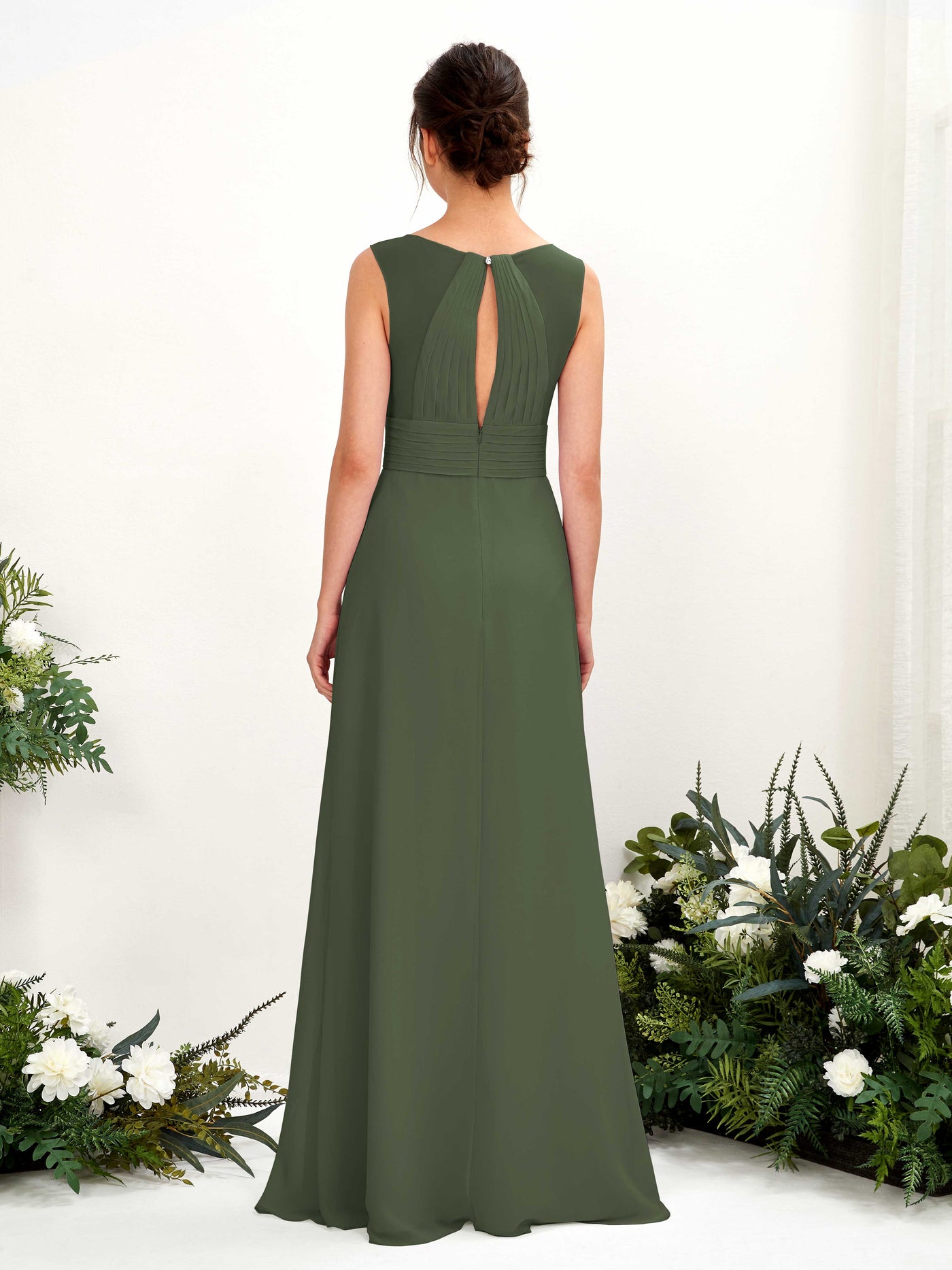 Carlyna Karen A-Line Martini Olive Bridesmaid Dress Maxi Sleeveless V-Neck Dress #color_martini-olive