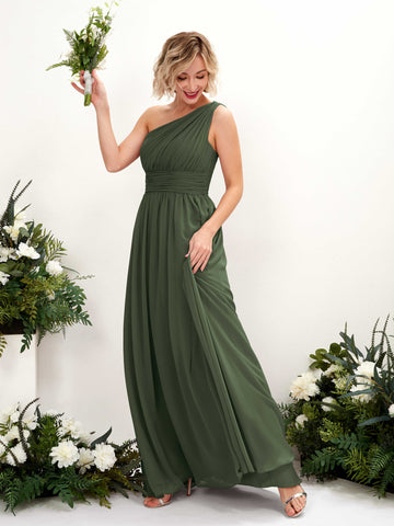 Carlyna Flaze A-Line Martini Olive Bridesmaid Dress Maxi Sleeveless One Shoulder Dress #color_martini-olive